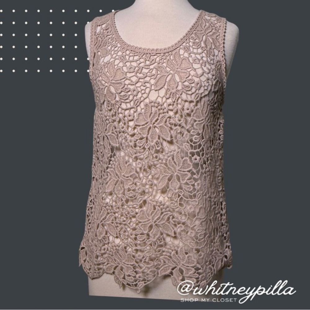 LOFT Ann Taylor Sleeveless Cotton Crochet Lace Top Floral Blush Women’s Size M
